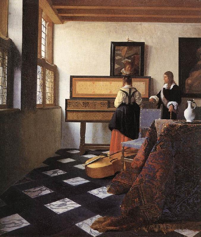 VERMEER VAN DELFT, Jan A Lady at the Virginals with a Gentleman wt oil painting image